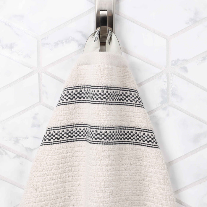 Zero Twist Cotton Ribbed Geometric Border Plush Hand Towel Set of 6