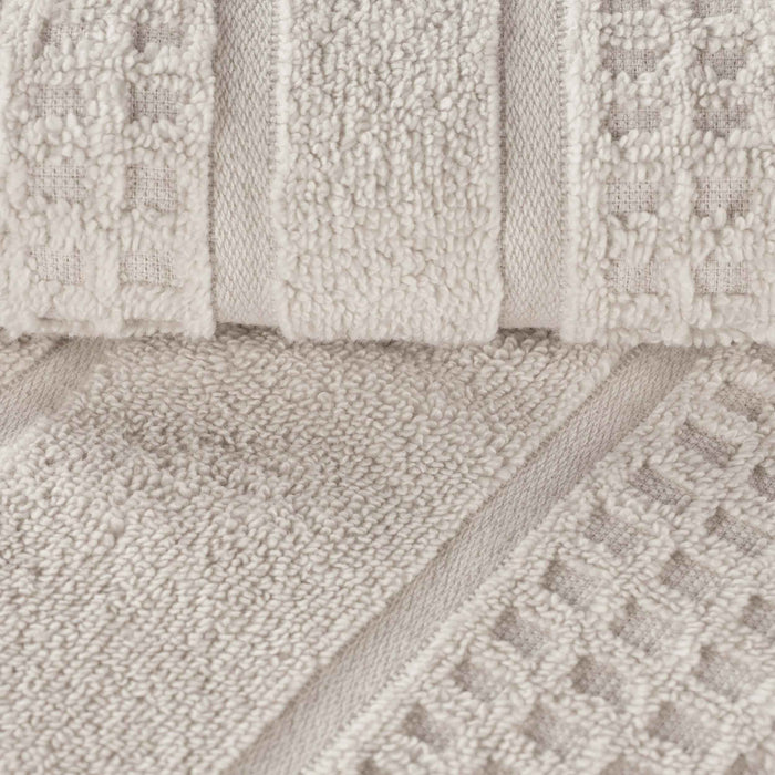 Zero Twist Cotton Waffle Honeycomb Plush Absorbent 8 Piece Towel Set - Stone