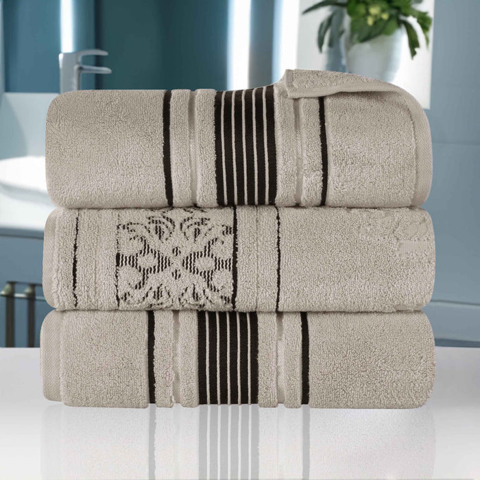 Sadie Zero Twist Cotton Solid Jacquard Floral Bath Towel Set of 4 - Stone