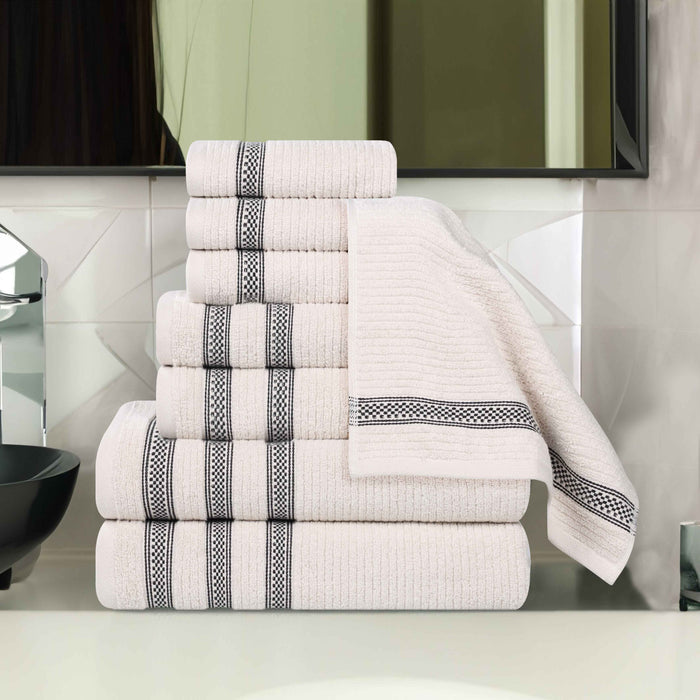 Zero Twist Cotton Ribbed Geometric Border 8 Piece Towel Set