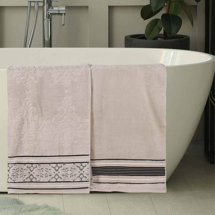 Sadie Zero Twist Cotton Solid Jacquard Floral Bath Sheet Set of 2 - Stone
