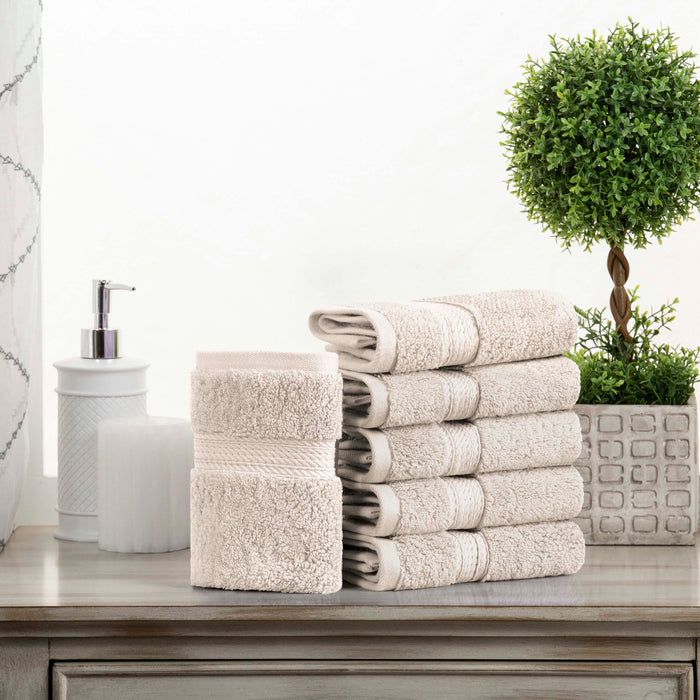 Egyptian Cotton Pile Plush Heavyweight Absorbent Face Towel Set of 6 - Stone
