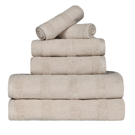 Ribbed Turkish Cotton Quick-Dry Solid 6 Piece Assorted Towel Set - Stone