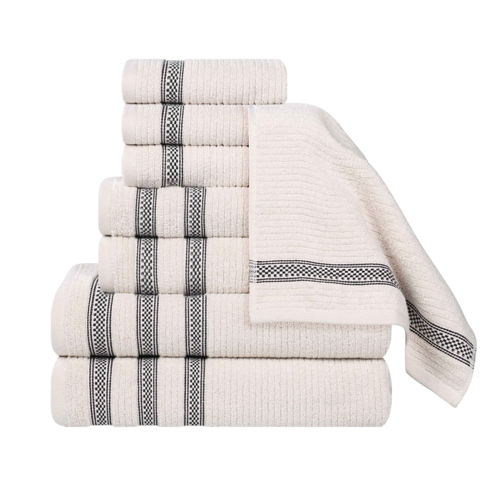 Zero Twist Cotton Ribbed Geometric Border 8 Piece Towel Set