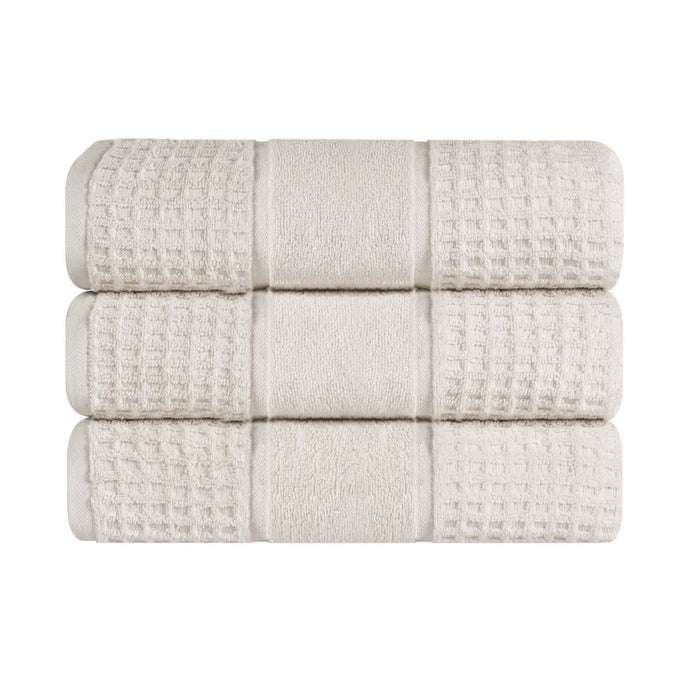 Zero Twist Cotton Waffle Honeycomb Plush Soft Absorbent Bath Towel Set of 3 - Stone