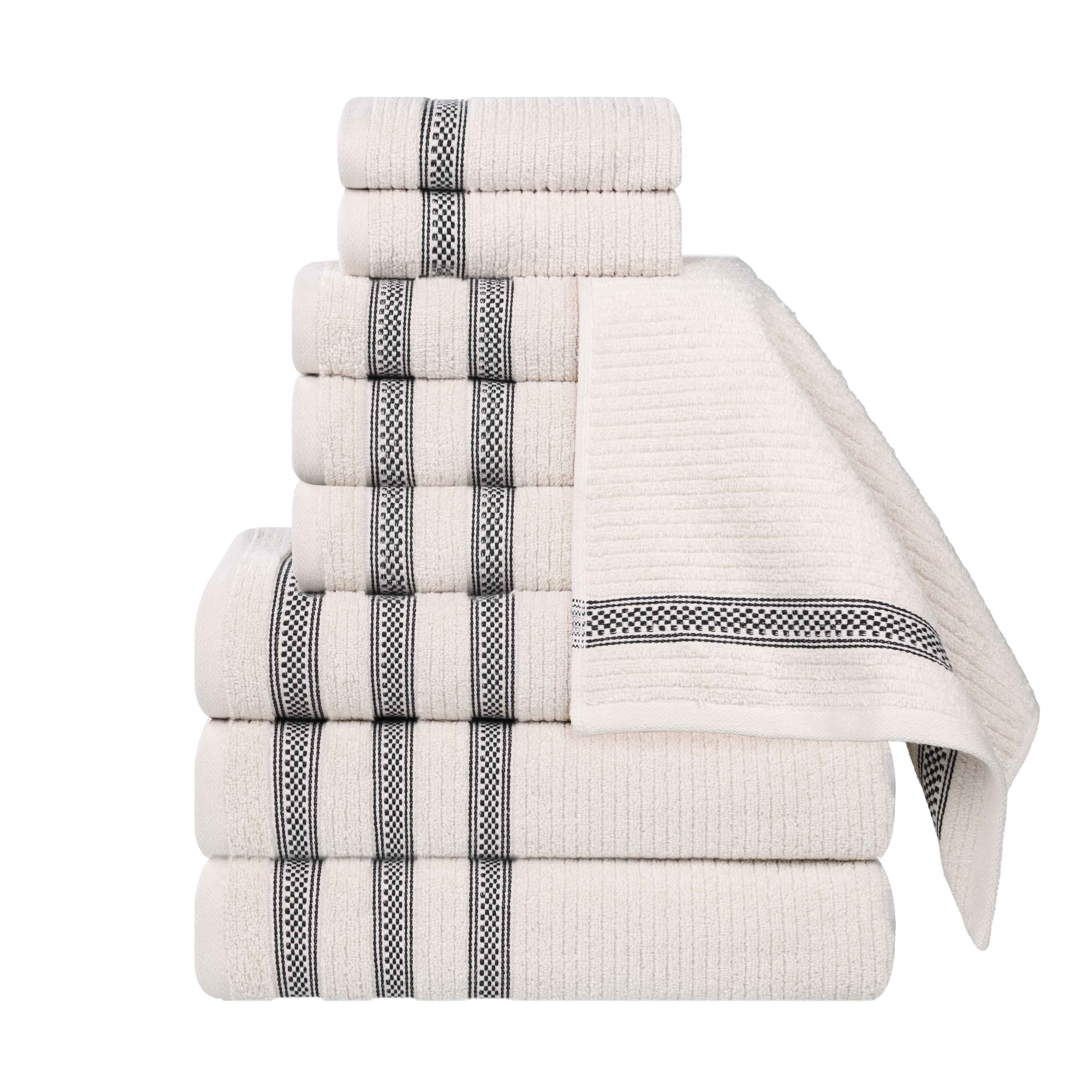Zero Twist Cotton Ribbed Geometric Border Plush 9 Piece Towel Set - Blue Nile Mills