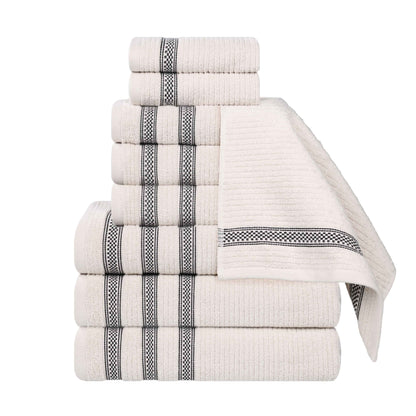 Zero Twist Cotton Ribbed Geometric Border Plush 9 Piece Towel Set - Blue Nile Mills