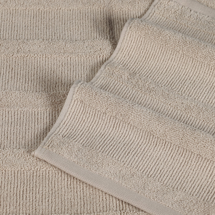 Ribbed Turkish Cotton Quick-Dry Solid 3 Piece Assorted Towel Set - Stone