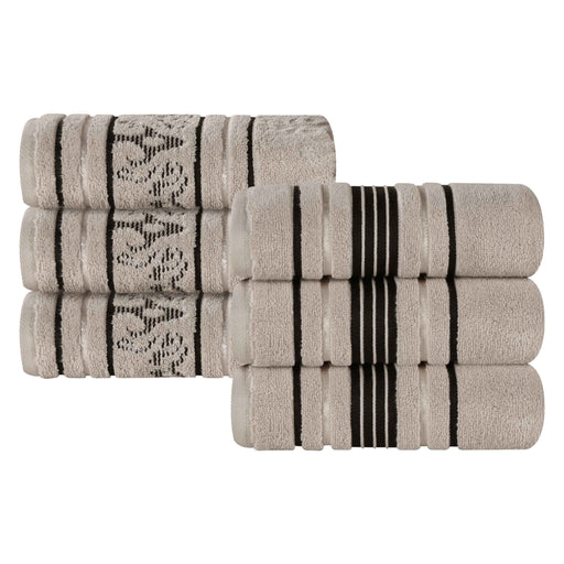 Sadie Zero Twist Cotton Solid Jacquard Floral Hand Towel Set of 6 - Stone