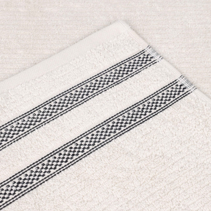 Zero Twist Cotton Ribbed Geometric Border Plush Hand Towel Set of 6