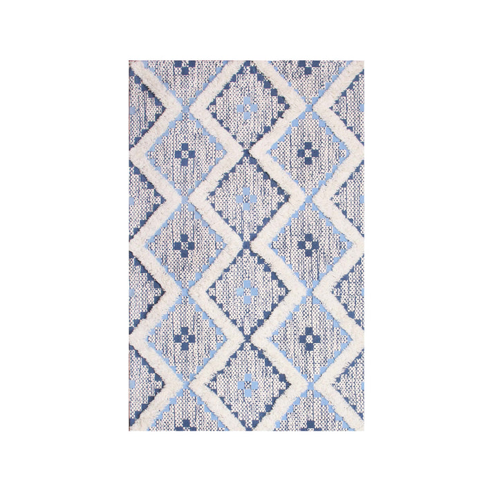 Talluah Hand-Tufted Cotton/Wool Textured Geometric Farmhouse Area Rug - Stone Blue/Midnight Blue