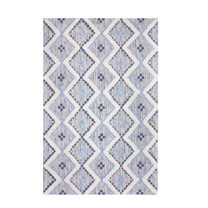 Talluah Hand-Tufted Cotton/Wool Textured Geometric Farmhouse Area Rug - Stone Blue/Midnight Blue