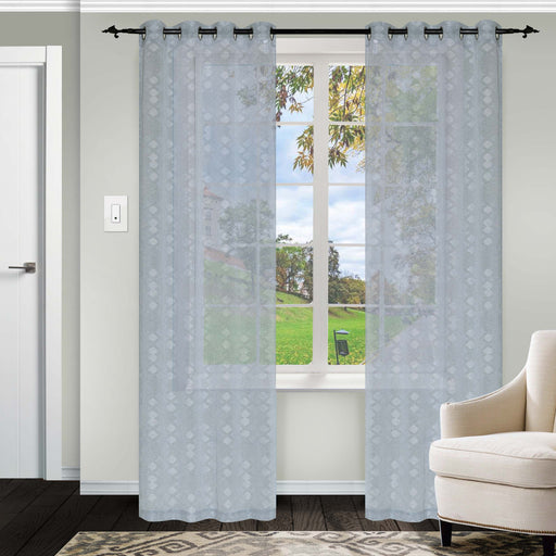Embroidered Sheer 2 Piece Grommet Curtain Panel Set - StoneBlue