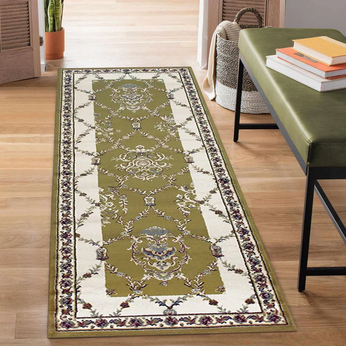 Stratton Traditional Floral and Vines Indoor Area Rug Or Runner Rug - Green