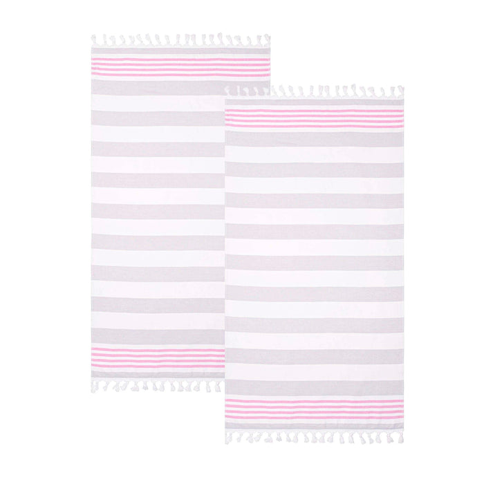 Coastal Resort Stripe Fouta 2 Piece Beach Towel with Tassels - Sunset