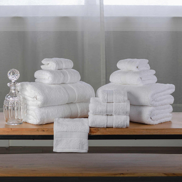 Organic Cotton Plush Solid Assorted 12 Piece Towel Set - White
