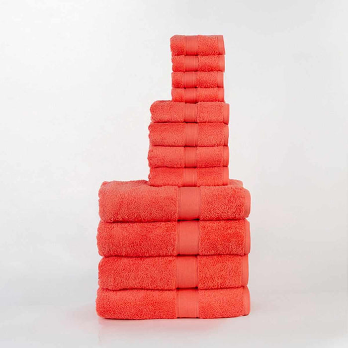 Organic Cotton Plush Solid Assorted 12 Piece Towel Set - Coral