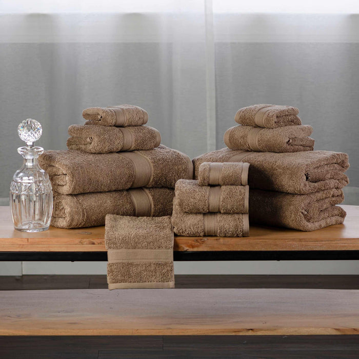 Organic Cotton Plush Solid Assorted 12 Piece Towel Set - Taupe