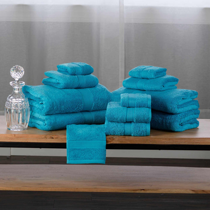 Organic Cotton Plush Solid Assorted 12 Piece Towel Set - Turquoise