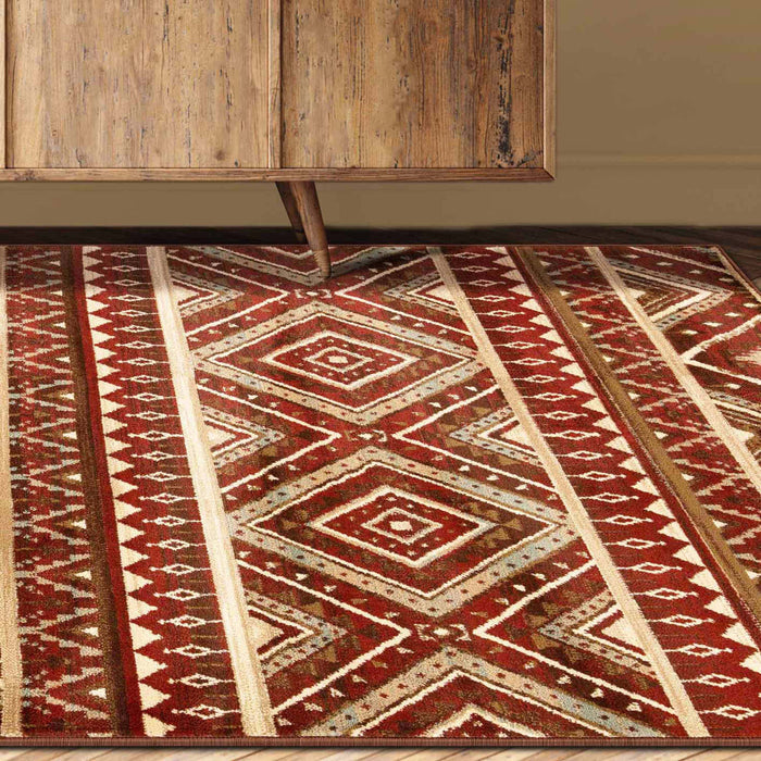 Southwestern Rustic Medallion Indoor Area Rug or Runner Rug - Maroon