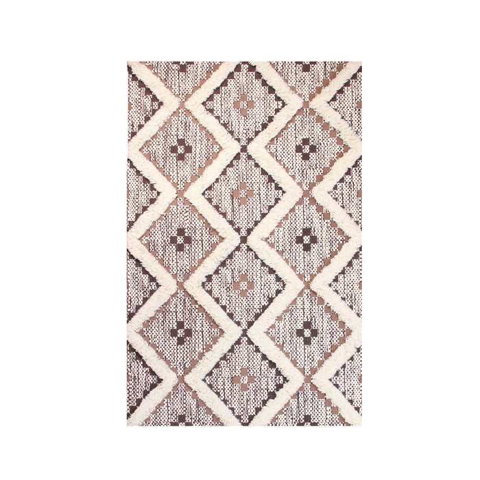 Talluah Hand-Tufted Cotton/Wool Textured Geometric Farmhouse Area Rug - Tan/Chocolate