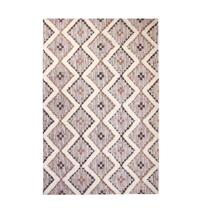 Talluah Hand-Tufted Cotton/Wool Textured Geometric Farmhouse Area Rug - Tan/Chocolate
