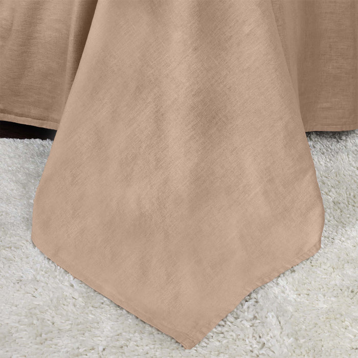 Cotton Linen Blend Deep Pocket 4-Piece Bed Sheet Set - Tan