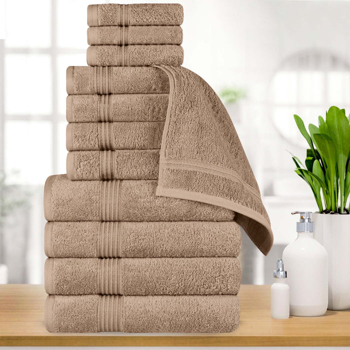 Egyptian Cotton Highly Absorbent Solid 12-Piece Ultra Soft Towel Set - Taupe