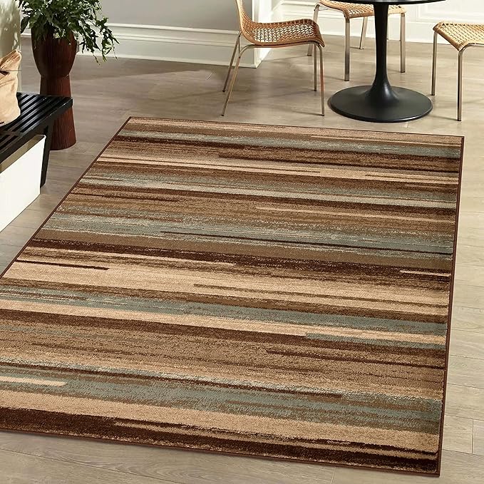 Stripes Abstract Lines Indoor Area Rug or Runner Rug - Taupe