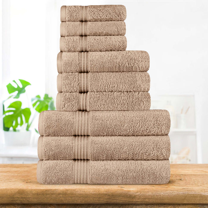 Egyptian Cotton Highly Absorbent Solid 9-Piece Ultra Soft Towel Set - Taupe