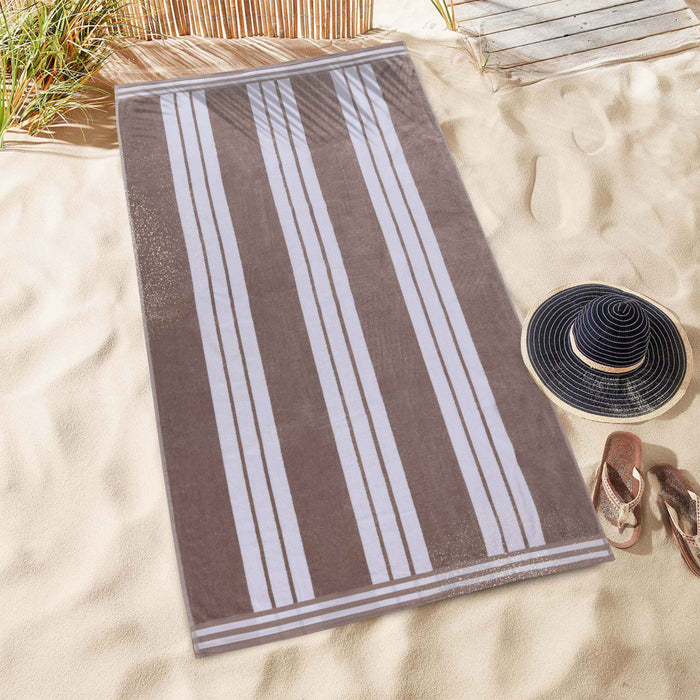 Cabana Stripe Oversized Cotton Beach Towel Set Of 2, 4, 6 - Taupe