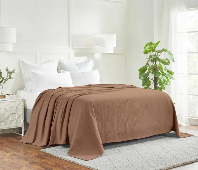 All-Season Chevron Cotton Bed Blanket & Sofa Throw - Taupe