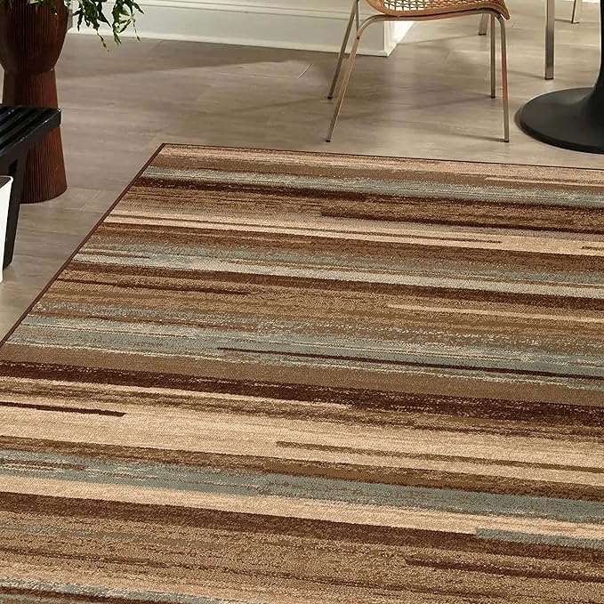 Stripes Abstract Lines Indoor Area Rug or Runner Rug - Taupe