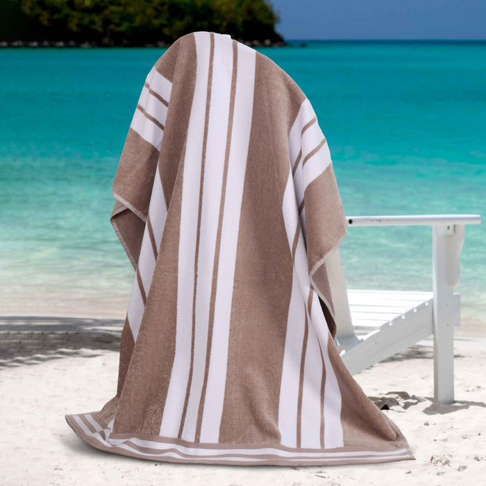 Cabana Stripe Oversized Cotton Beach Towel Set Of 2, 4, 6 - Taupe