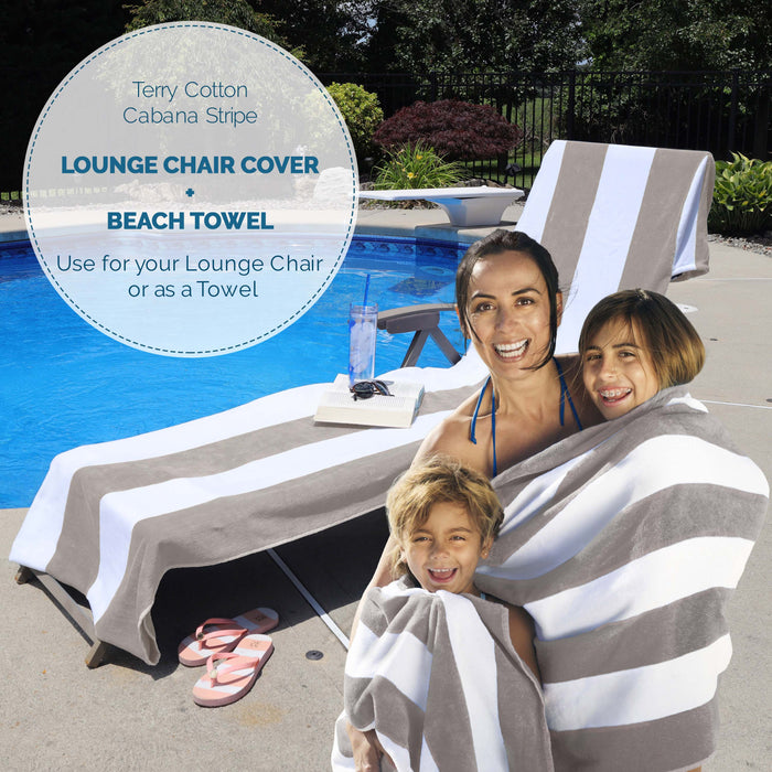 Cotton Standard Size Cabana Stripe Chaise Lounge Chair Cover - Taupe