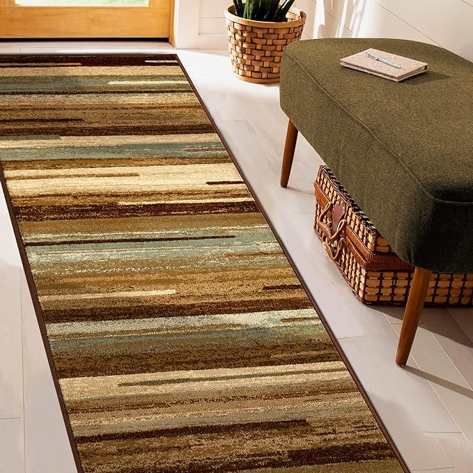 Stripes Abstract Lines Indoor Area Rug or Runner Rug - Taupe