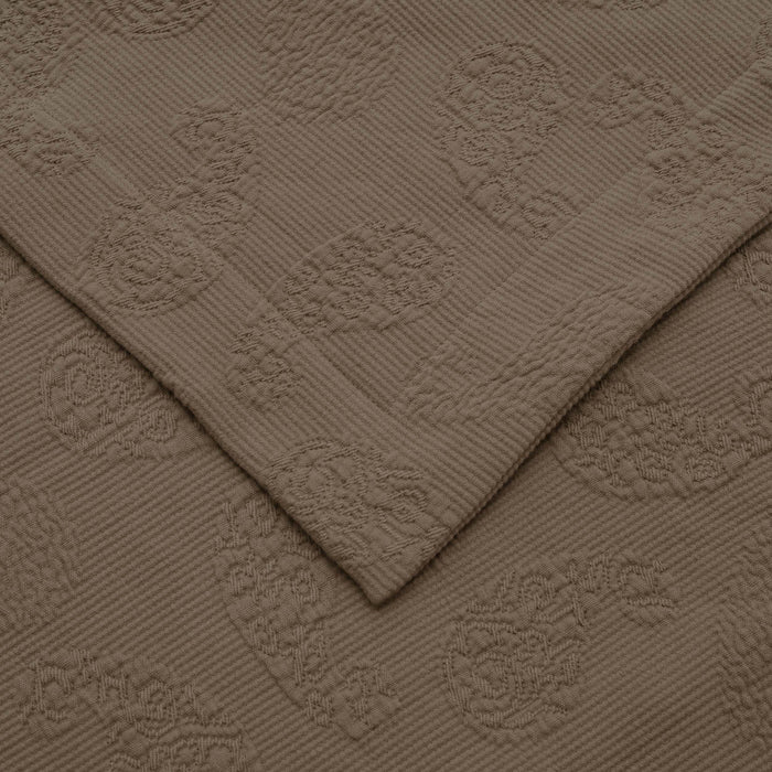 Jacquard Matelassé Paisley Floral Cotton Bedspread Set - Taupe