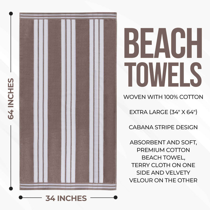 Cabana Stripe Oversized Cotton Beach Towel Set Of 2, 4, 6 - Taupe