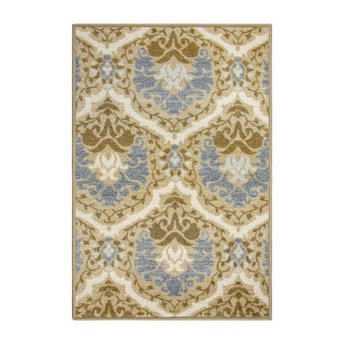 Chloe Floral Damask Non-Slip Washable Indoor Area Rug Or Runner - Taupe