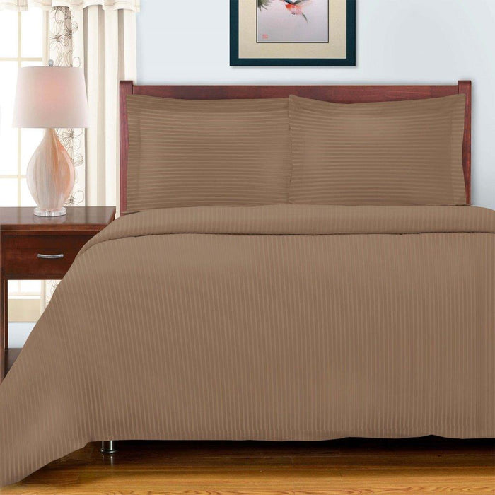 Egyptian Cotton 600 Thread Count Striped Duvet Cover Set - Taupe