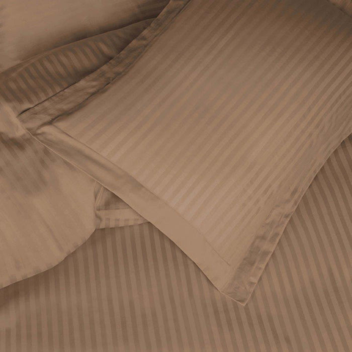 Egyptian Cotton 600 Thread Count Striped Duvet Cover Set - Taupe