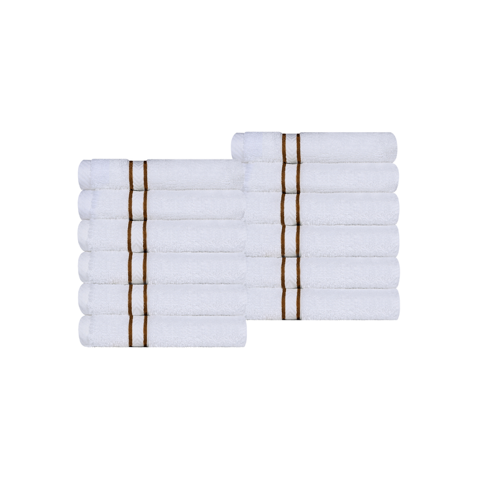 Turkish Cotton Ultra-Plush Absorbent Solid 12-Piece Face Towel Set - White/Tea Rose