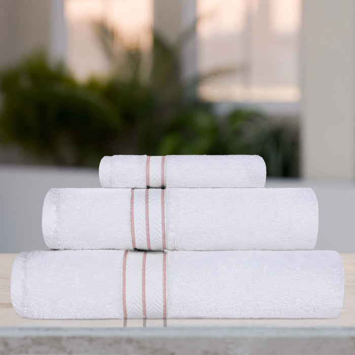 Turkish Cotton Ultra-Plush Solid 3-Piece Highly Absorbent Towel Set - White/Tea Rose