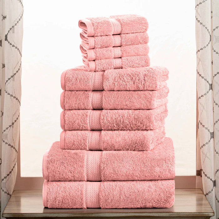 Egyptian Cotton Pile Solid 10-Piece Towel Set - TeaRose