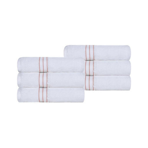 Turkish Cotton Ultra-Plush Solid 6 Piece Highly Absorbent Hand Towel Set - White/Tea Rose