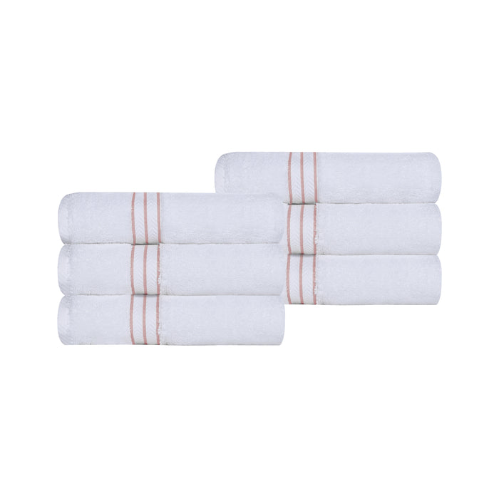 Turkish Cotton Ultra-Plush Solid 6 Piece Highly Absorbent Hand Towel Set - White/Tea Rose