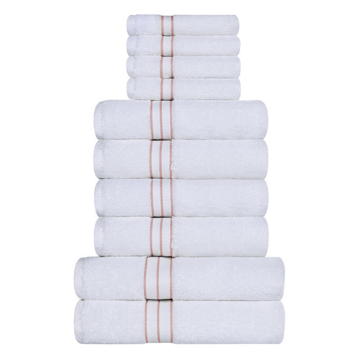Turkish Cotton Ultra-Plush Solid 10-Piece Highly Absorbent Towel Set - White/Tea Rose