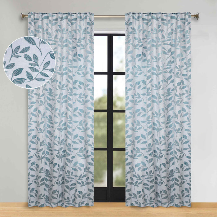 Superior Leaves Room Darkening Back Tab Blackout Curtains Panel Set