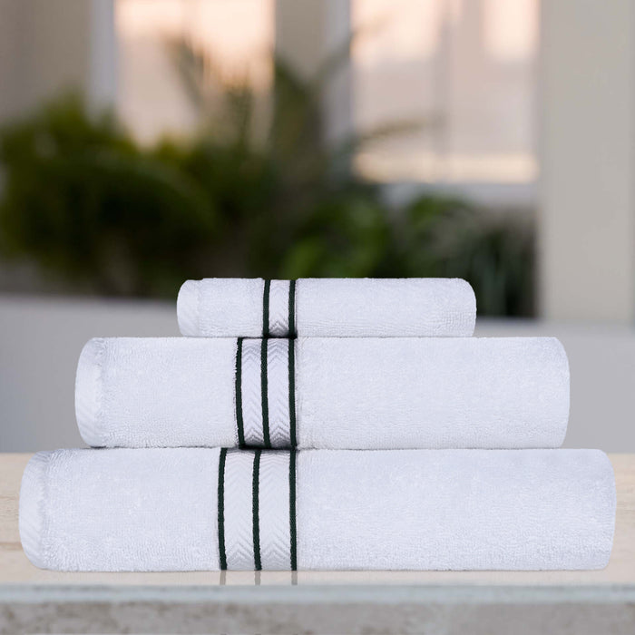 Turkish Cotton Ultra-Plush Solid 3-Piece Highly Absorbent Towel Set - White/Teal