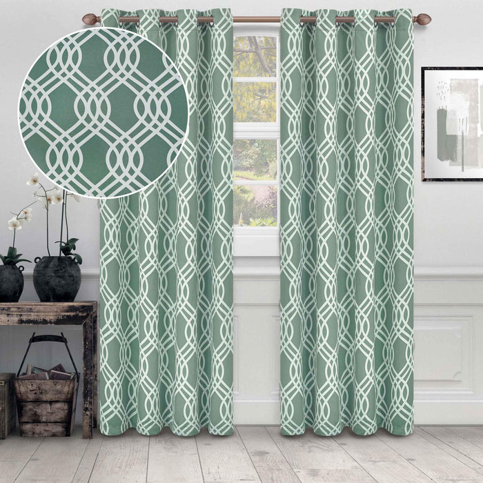 Ribbon Trellis Washable Room Darkening Blackout Curtain Panel Set